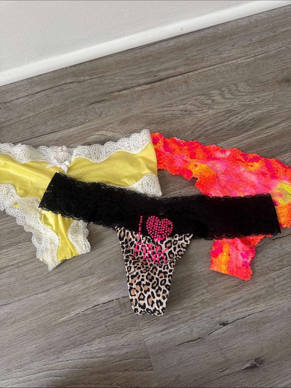Lace-Trimmed Women's Thong Panties - Yellow, Neon Pink, Teal, Black/Leopard